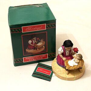 House of Lloyd Christmas Poinsettia Girl at Manger figure Around the World 2 pc.